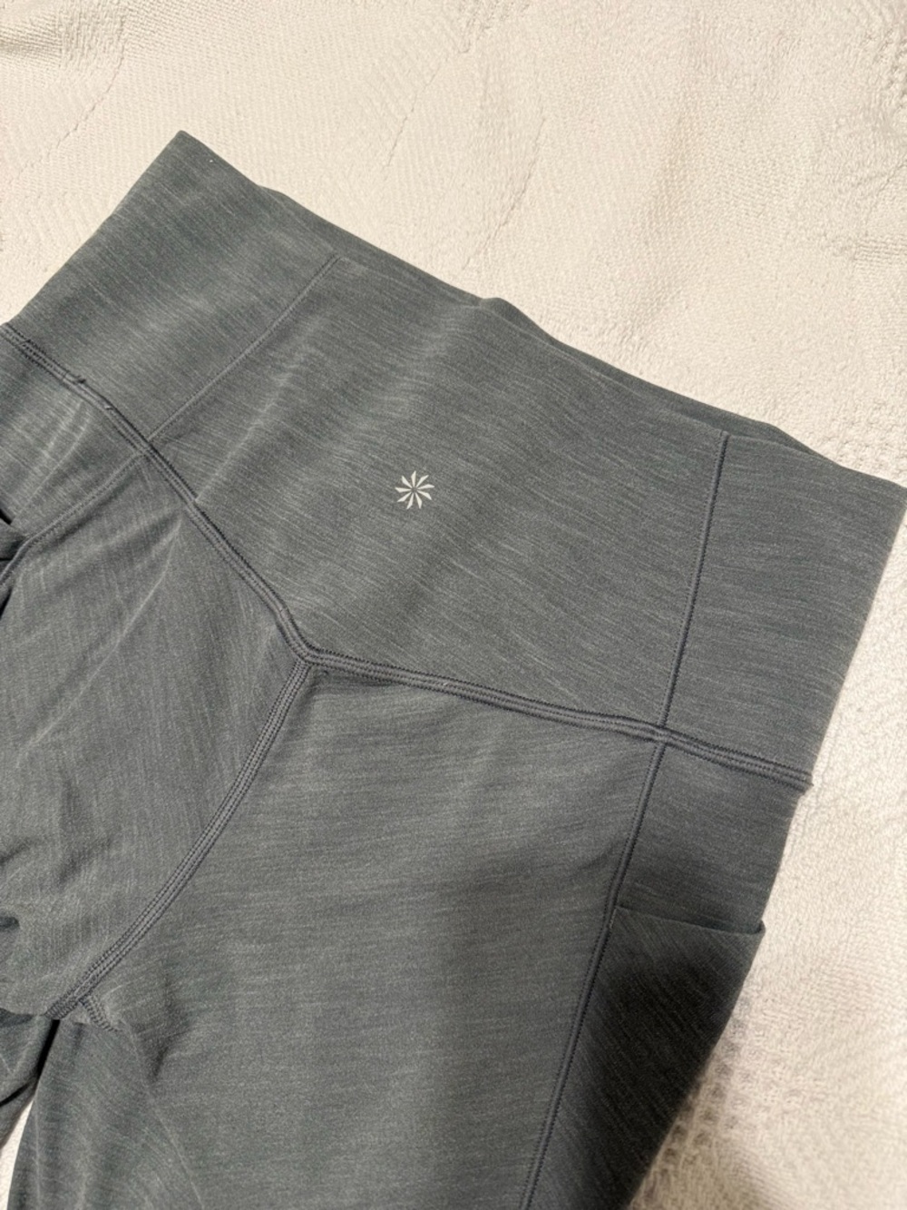 High-Waist Gray Athleta Leggings with Subtle Logo